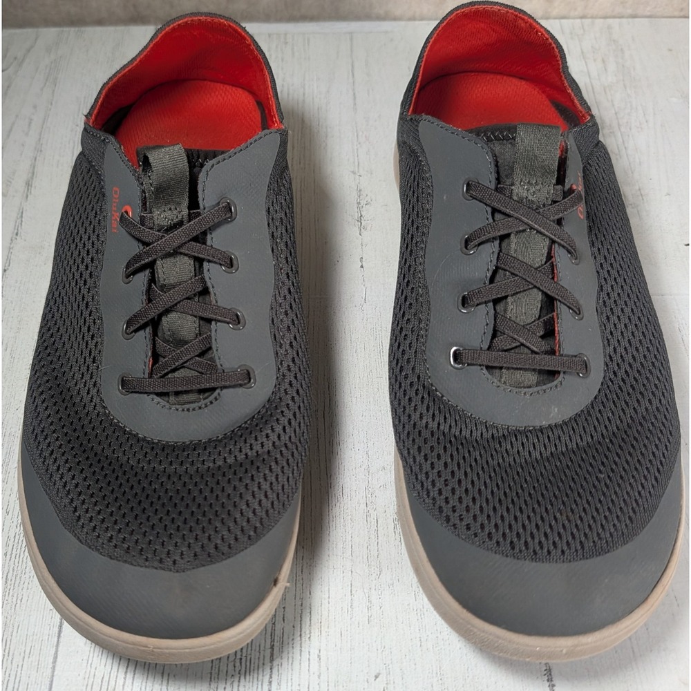 OluKai Moku Pae Mens 11 Charcoal Grey Red Mesh Boat Shoes Sneakers 10472-4EKZ